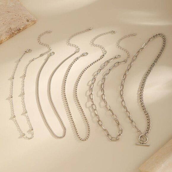 🆕 Women Silver Toggle Clasp Necklace Chunky Punk Layered Choker Simple Jewelry - Picture 4 of 5